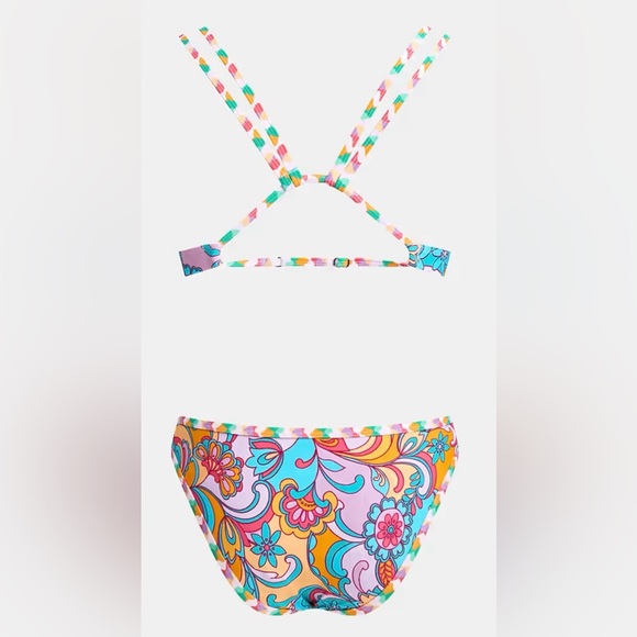 CUPSHE Small Boho Wavy Striped Strappy V Neck Bikini Top Cut Out Bikini Set New - Picture 11 of 11